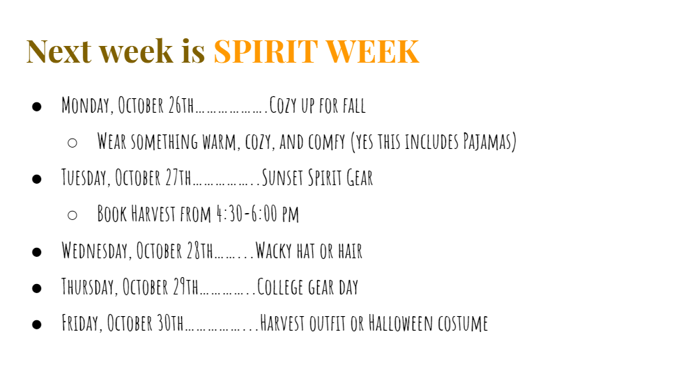 Spirit Week announcement